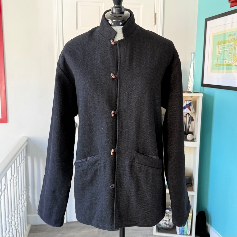 Tibet Shoppe Black Wool Peacoat with Mandarin Collar (size L)